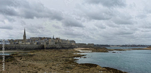 Saint Malo, France - August 2019 : Visit the privateer city of Saint Malo in Brittany, passing by the fortifications and the magnificent beaches