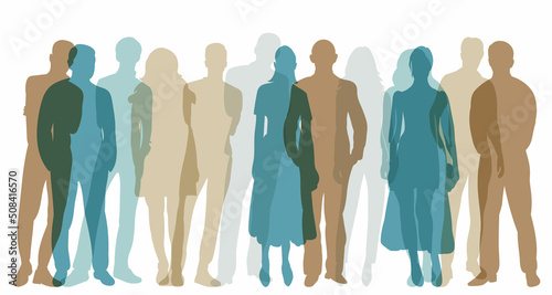 men and women crowd of people silhouette on white background, isolated, vector