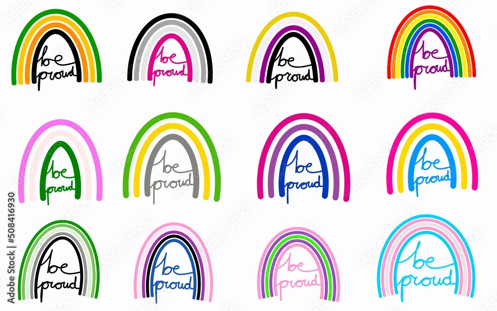 Set LGBT rainbow flags for stickers and cards and gifts and hobbies and pride month Set LGBT rainbow flags for stickers and cards and gifts and hobbies and pride month