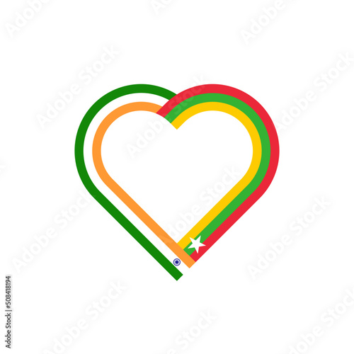 unity concept. heart ribbon icon of india and myanmar flags. vector illustration isolated on white background	