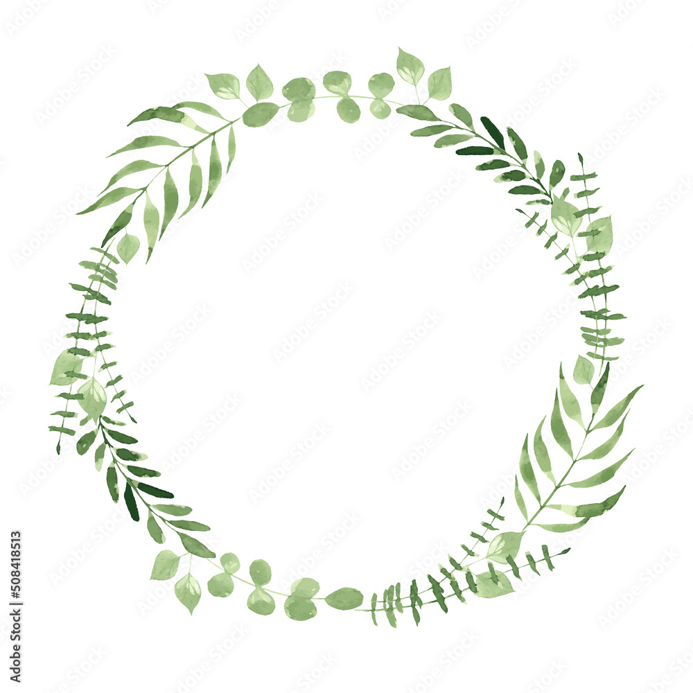 Botanical wreath of green branches and leaves Botanical wreath of green branches and leaves