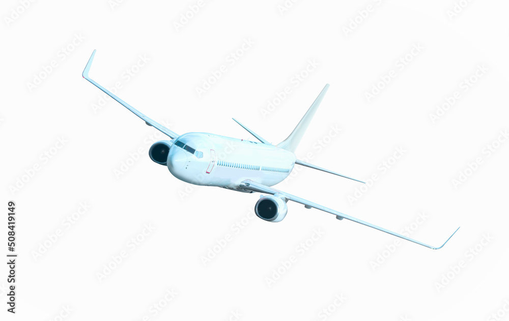 White air plane take off flying isolated on white background White air plane take off flying isolated on white background