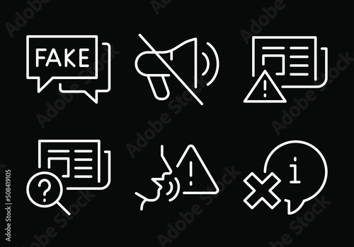 Simple Set of Fake News Related Vector Line Icons. Contains such Icons as Wrong Information, Propaganda, Inappropriate Content and more. Editable Stroke. Perfect icons