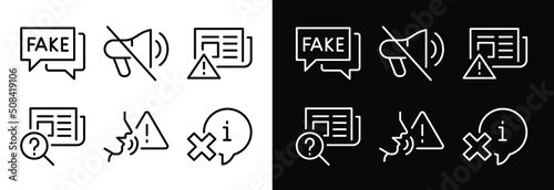 Simple Set of Fake News Related Vector Line Icons. Contains such Icons as Wrong Information, Propaganda, Inappropriate Content and more. Editable Stroke. Perfect icons