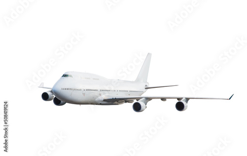 White air plane take off flying isolated on white background