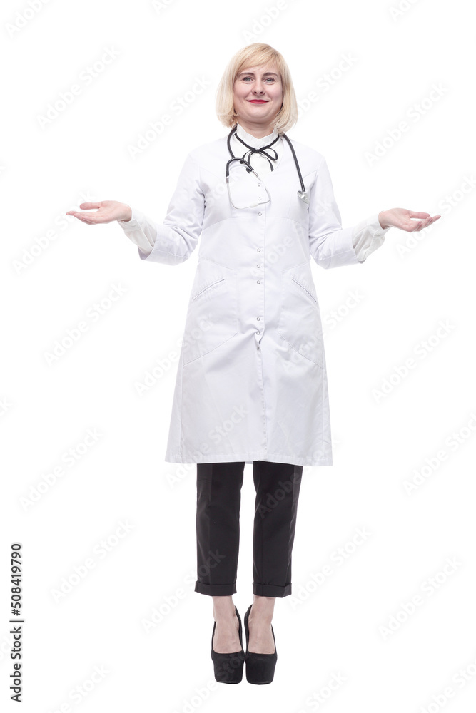 qualified female doctor . isolated on a white background.