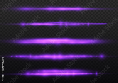 Slika na platnu Violet light rays, flash purple horizontal line