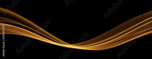 Golden abstract wave. Magic line design. Flow curve motion element. Neon gradient wavy illiustration.