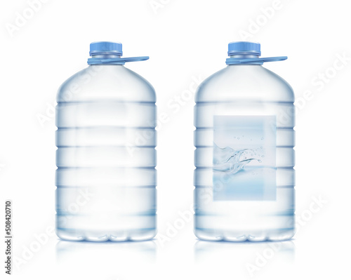 3d realistic vector icon set. Big plastic bottles of water. Isolated on white background. Beverage mockup.