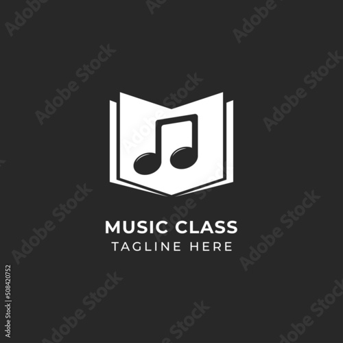 Music notes book for music lesson class logo design vector illustration