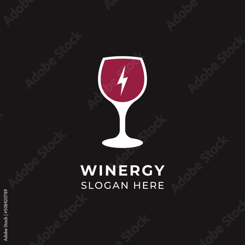 Wineglass with energy drink logo design vector illustration