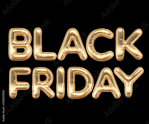 Black Friday Sale Banner. Golden Metallic Balloon isolated on black background