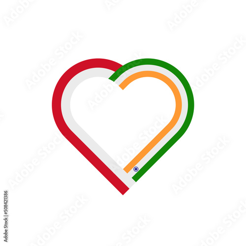unity concept. heart ribbon icon of indonesia and india flags. vector illustration isolated on black background
