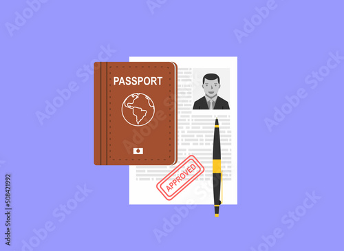 Visa application flat illustration concept. Top view.