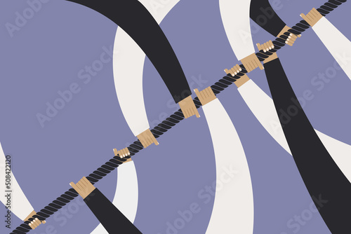Conceptual illustration of many hands holding a rope together