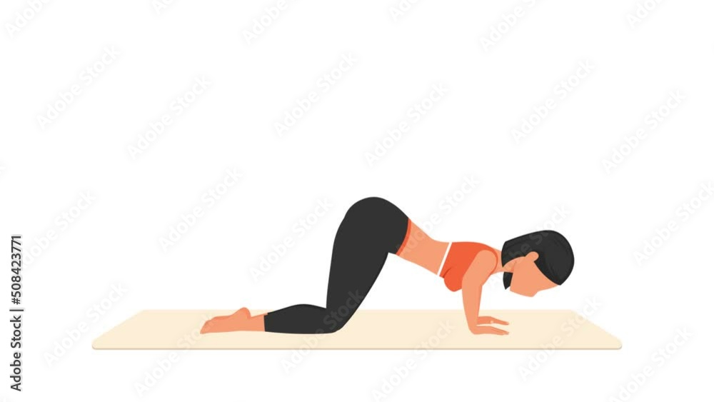 Box push-ups exercise tutorial. Female workout on mat. Fitness woman exercising. Looped 2D animation with young girl character training. Sport and healthy lifestyle concept.
