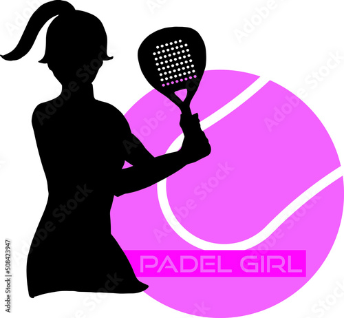 vector illustration of a girl playing padel: paddle tennis silhouette suitable for logo, pink and black
