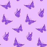 Seamless pattern with flying butterflies, vector background