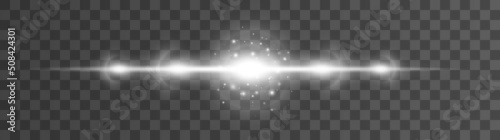 White horizontal lens flares   laser beams  light flare. Laser beams  horizontal light rays.
