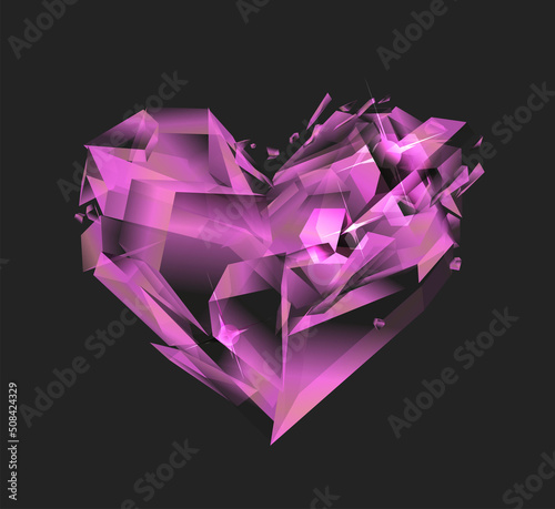 Pink diamond heart vector symbol