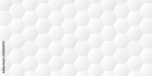 Fototapeta Naklejka Na Ścianę i Meble -  Hexagon white background. Honeycomb texture. Honey wallpaper. Hex structure. Geometric grid. Mosaic wall. Business presentation. Light neutral banner. Polygon cell. Computer data. Vector illustration