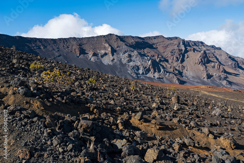 rocky slopes and mountains of haleakala crater at haleakala national park maui hawaii