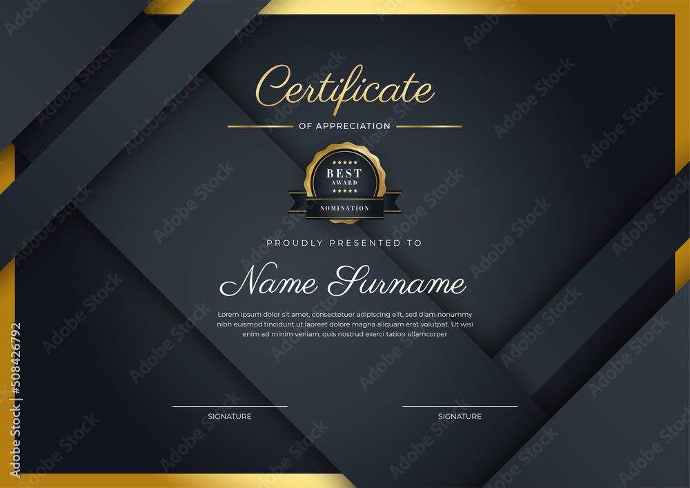 Certificate black template with modern luxury pattern and golden lines ...