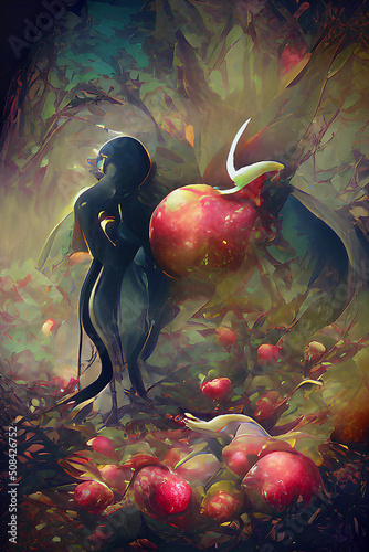 Fototapeta Eve with apples in Garden of Eden abstract digital art