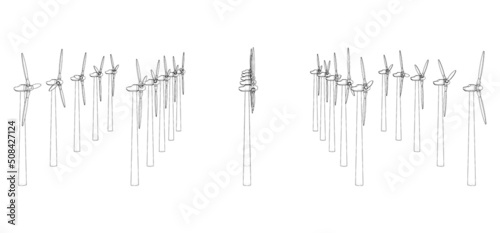 Wind turbines. Vector rendering of 3d