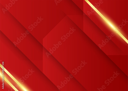 Simple abstract red background with golden lines photo