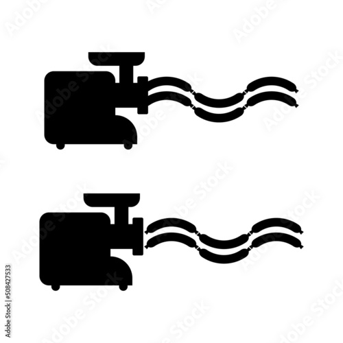 Electric meat grinder with sausage. Black silhouette. Isolated vector illustration on white background.