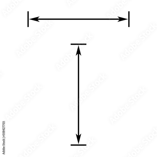 Long double arrow. Vector drawing with size. Illustration on white background. 