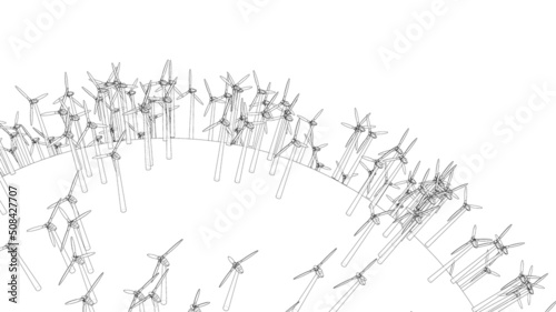 Foto Electric wind turbines on round planet. Vector