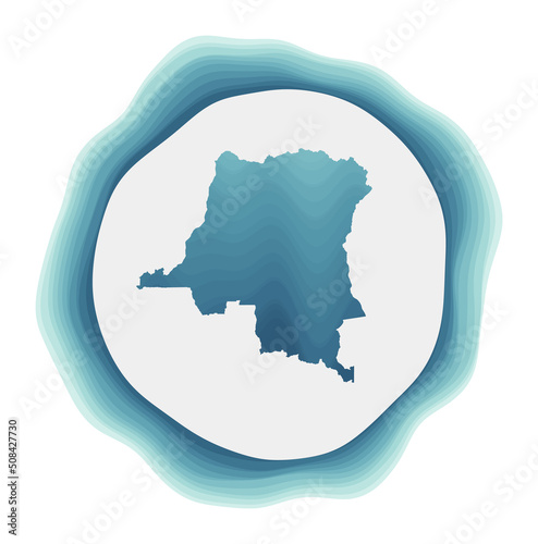 DR Congo logo. Badge of the country. Layered circular sign around DR Congo border shape. Radiant vector illustration.