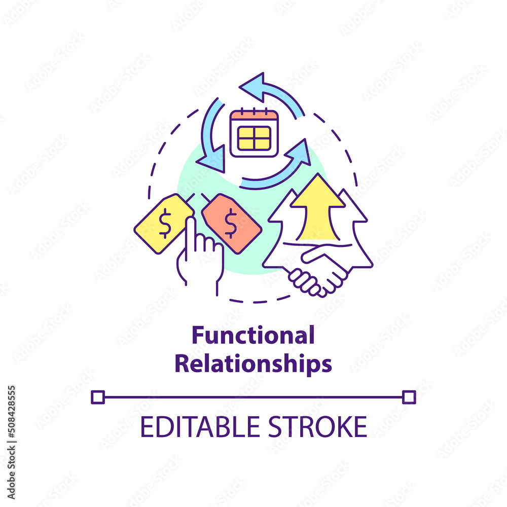 Functional relationships concept icon. Buyer-seller interaction abstract idea thin line illustration. Customer loyalty. Isolated outline drawing. Editable stroke. Arial, Myriad Pro-Bold fonts used