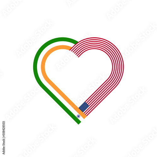 unity concept. heart ribbon icon of india and united states flags. vector illustration isolated on white background