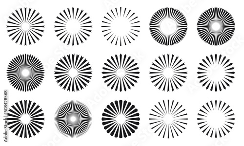 Sun rays icon set, shine and burst