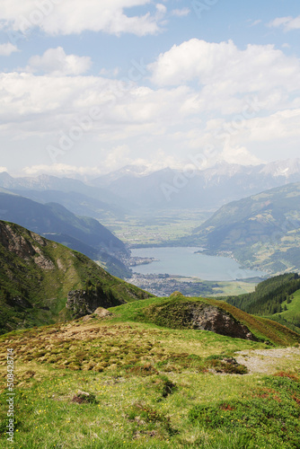 The view from Imbachhorn mountain to Zell am See valley  Austria