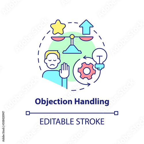 Objection handling concept icon. Sales process abstract idea thin line illustration. Customer concerns and satisfaction. Isolated outline drawing. Editable stroke. Arial, Myriad Pro-Bold fonts used