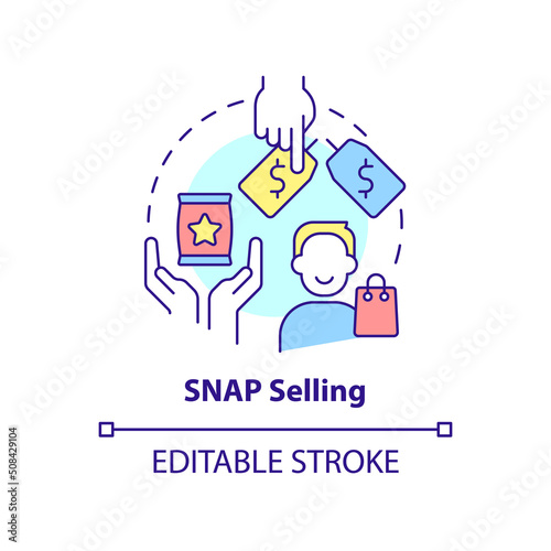 SNAP selling concept icon. Sales technique abstract idea thin line illustration. Selling products to modern buyers. Isolated outline drawing. Editable stroke. Arial, Myriad Pro-Bold fonts used