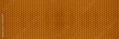 Abstract yellow orange seamless concrete cement stone mosaic tiles, tile mirror wall made of hexagonal geometric hexagon texture background banner panorama, with honeycomb structure