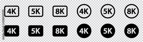 Video Resolution Icon. Screen monitor resolution icon. 720, 1080, 4k, 5k, 8k, Hd, full hd, ultra hd icon, vector illustration