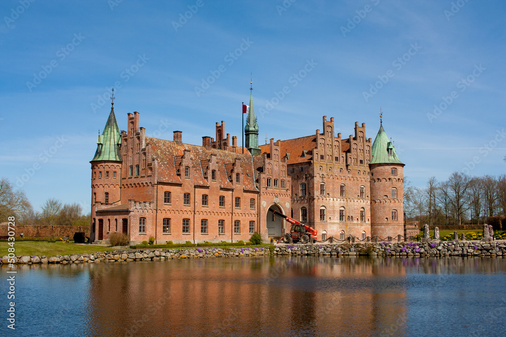 Egeskov Castle (Egeskov Slot) located in the south of the island of Funen in Denmark. The best preserved Renaissance water castle in Europe.