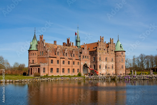 Egeskov Castle (Egeskov Slot) located in the south of the island of Funen in Denmark. The best preserved Renaissance water castle in Europe.