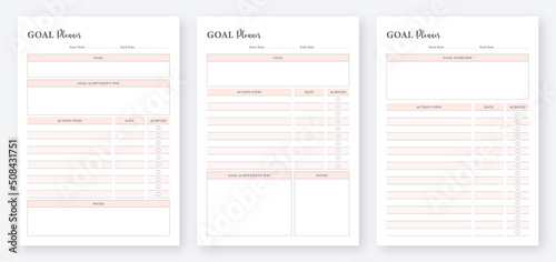 Goal Planner Template. Task Planner Design. Project Planner Template. Minimalist Planner Pages Template Set.	3 Set of minimalist goal Planners.