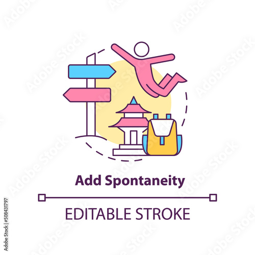 Add spontaneity concept icon. Unexpected and unplanned changes. Road trip advice abstract idea thin line illustration. Isolated outline drawing. Editable stroke. Arial, Myriad Pro-Bold fonts used