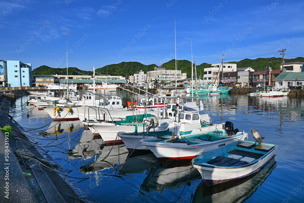 Obraz premium 5月の早朝に歩く和歌山県の勝浦漁港12