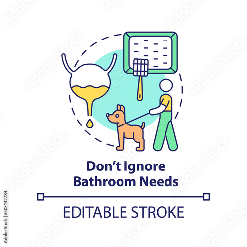 Do not ignore bathroom needs concept icon. Road trip with pets advice abstract idea thin line illustration. Isolated outline drawing. Editable stroke. Arial, Myriad Pro-Bold fonts used
