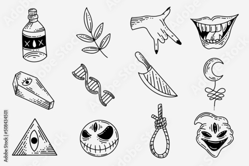 Set Collection Mystical Celestial Clipart Symbol space doodle Esoteric elements vintage illustration