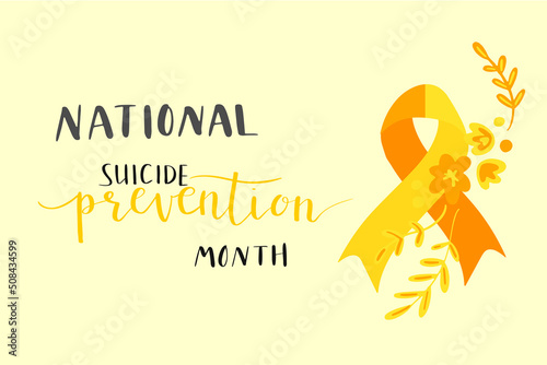 national suicide prevention month hand lettering vector illustration. Orange and yellow colors